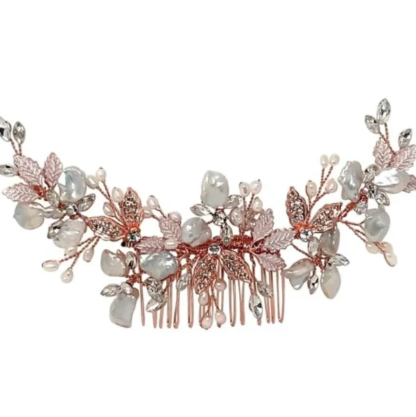 Hiuskoru, ATHENA BRIDAL | Elegant Natural Pearl Haircomb in Rosegold
