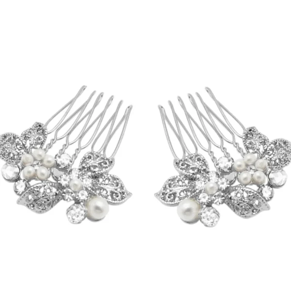 Hiuskoru, ATHENA BRIDAL | Mini Silver Comb -hopeinen helmihiuskoriste