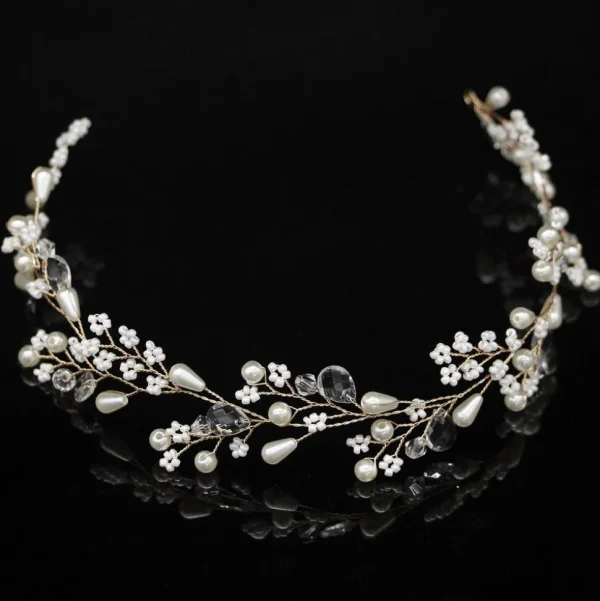 Hiuskoru, köynnös/ROMANCE, Beautiful Pearl Headpiece in Gold