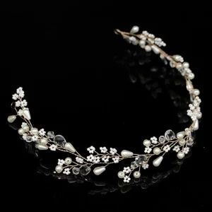 Hiuskoru, köynnös/ROMANCE, Beautiful Pearl Headpiece in Gold