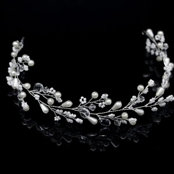 Hiuskoru, köynnös/ROMANCE, Beautiful Pearl Headpiece in Silver