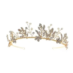 Hiuskoru, tiara ROMANCE | Evelyn -kullansävyinen tiara helmillä