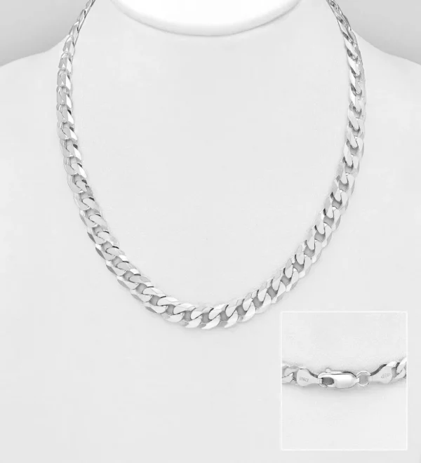 Hopeaketju, 7mm Silver Rhodium Curb Chain 55cm -panssariketju