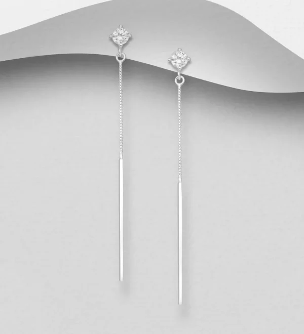 Hopeakorvakorut, PREMIUM COLLECTION | Minimalistic CZ Chain Earrings