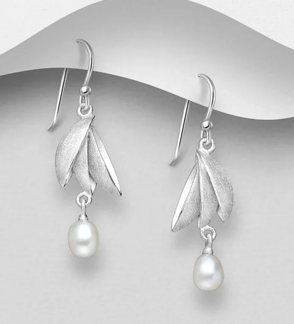 Hopeakorvakorut, PREMIUM COLLECTION | Matte Leafs with Freshwaterpearls