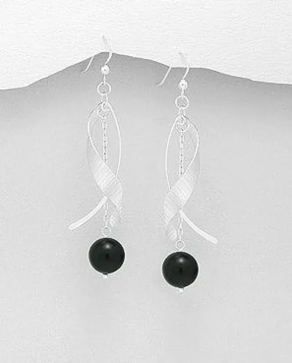 Hopeakorvakorut, PREMIUM COLLECTION | Twist Earrings with Black Onyx