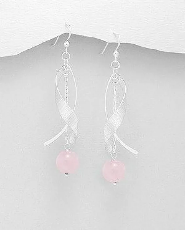 Hopeakorvakorut, PREMIUM COLLECTION | Twist Earrings with Rosequarz