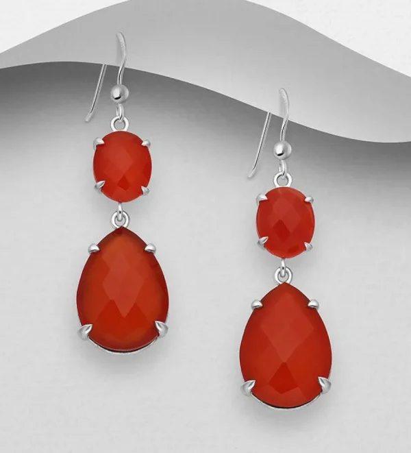 Hopeakorvakorut, PREMIUM COLLECTION | Teardrop Earrings with Red Onyx