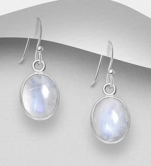 Hopeakorvakorut, PREMIUM COLLECTION | Oval Earrings with Moonstones