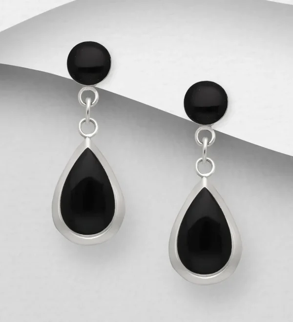 Hopeakorvakorut, PREMIUM COLLECTION | Teardrop Push Earrings in Black