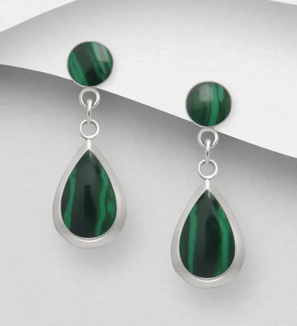 Hopeakorvakorut, PREMIUM COLLECTION | Teardrop Push Earrings in Green
