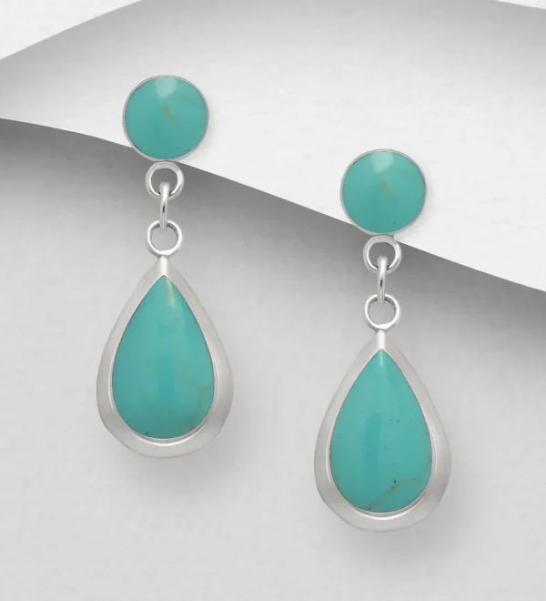 Hopeakorvakorut, PREMIUM COLLECTION | Teardrop Push Earrings in Turqoise