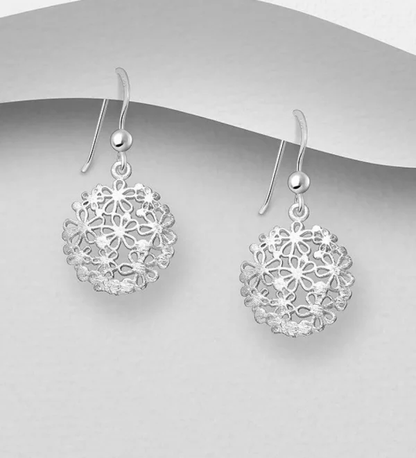 Hopeakorvakorut, PREMIUM COLLECTION | Round Flower Lace Earrings