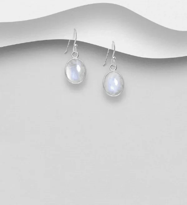Hopeakorvakorut, PREMIUM COLLECTION | Oval Earrings with Moonstones