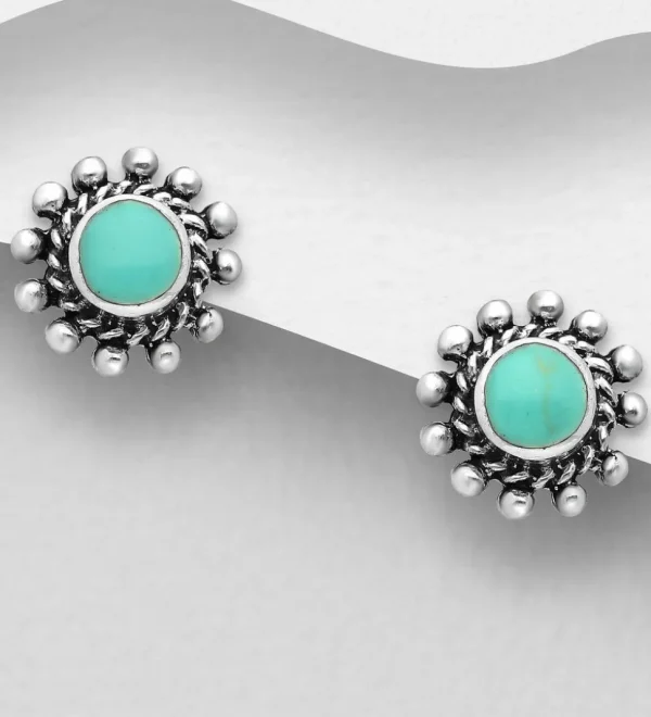 Hopeanapit, PREMIUM COLLECTION | Bohemian Earstuds with Turqoise