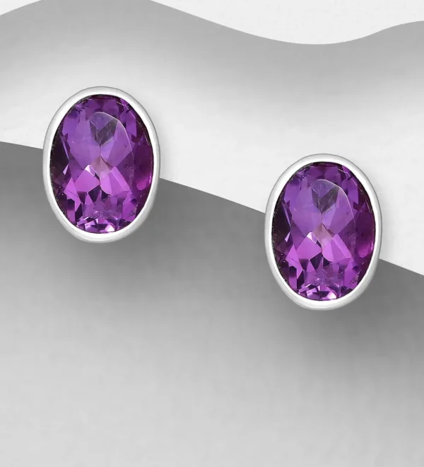 Hopeanapit, PREMIUM COLLECTION | Oval Amethyst Earstuds