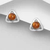 Hopeanapit, PREMIUM COLLECTION | Triangle Earstuds with Baltic Amber