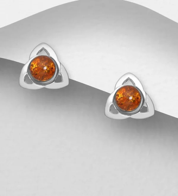 Hopeanapit, PREMIUM COLLECTION | Triangle Earstuds with Baltic Amber