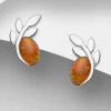 Hopeanapit, PREMIUM COLLECTION | Leaf Earstuds with Baltic Amber