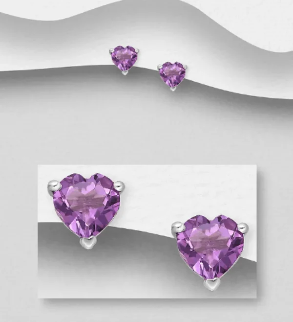Hopeanapit, PREMIUM COLLECTION | Amethyst Heart Earstuds
