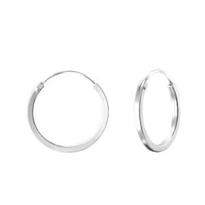 Hopearenkaat, Basic Flat 14mm Silver Hoops -sileät renkaat