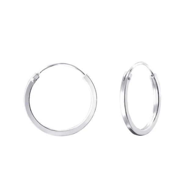 Hopearenkaat, Basic Flat 14mm Silver Hoops -sileät renkaat
