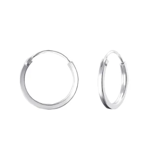 Hopearenkaat, Basic Flat 13mm Silver Hoops -sileät renkaat