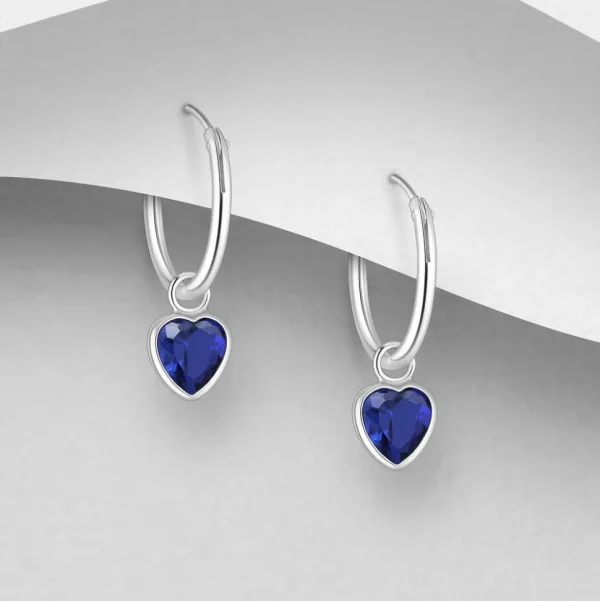 Hopearenkaat, CZ Huggie Hoops with Blue Heart -siniset sydänrenkaat
