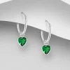 Hopearenkaat, CZ Huggie Hoops with Green Heart -vihreät sydänrenkaat