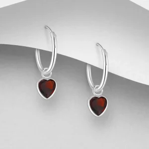 Hopearenkaat, CZ Huggie Hoops with Red Heart -punaiset sydänrenkaat