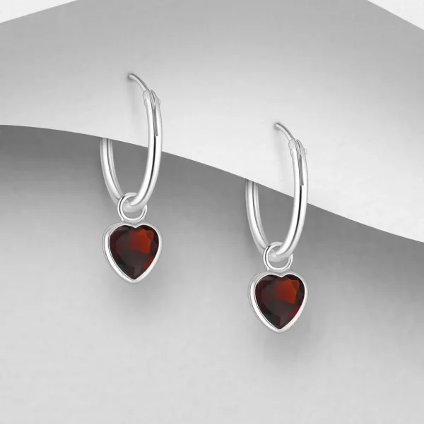 Hopearenkaat, CZ Huggie Hoops with Red Heart -punaiset sydänrenkaat