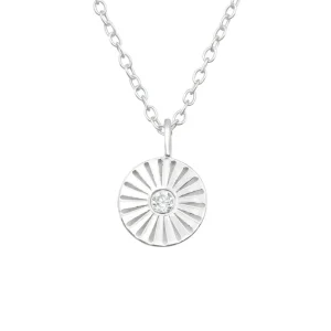 Hopeinen kaulakoru, Modern Mini Flower Silver Necklace with CZ