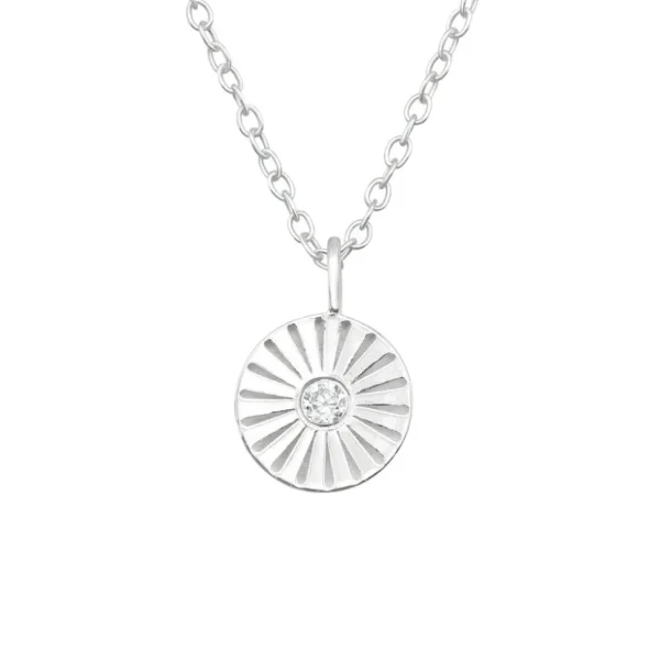 Hopeinen kaulakoru, Modern Mini Flower Silver Necklace with CZ