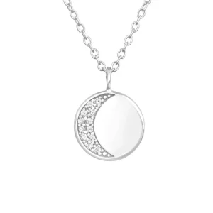 Hopeinen kaulakoru, Classic Round Silver Necklace with CZ