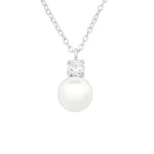 Hopeinen kaulakoru, Classic Pearl with CZ -klassinen helmi ja CZ