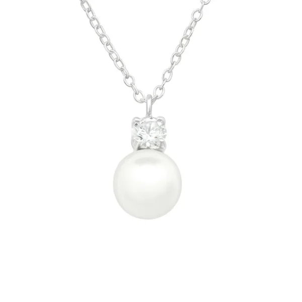 Hopeinen kaulakoru, Classic Pearl with CZ -klassinen helmi ja CZ