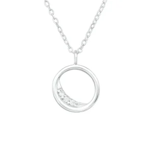Hopeinen kaulakoru, Elegant Round Silver Necklace with CZ