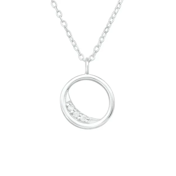 Hopeinen kaulakoru, Elegant Round Silver Necklace with CZ