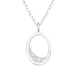 Hopeinen kaulakoru, Elegant Oval Silver Necklace with CZ