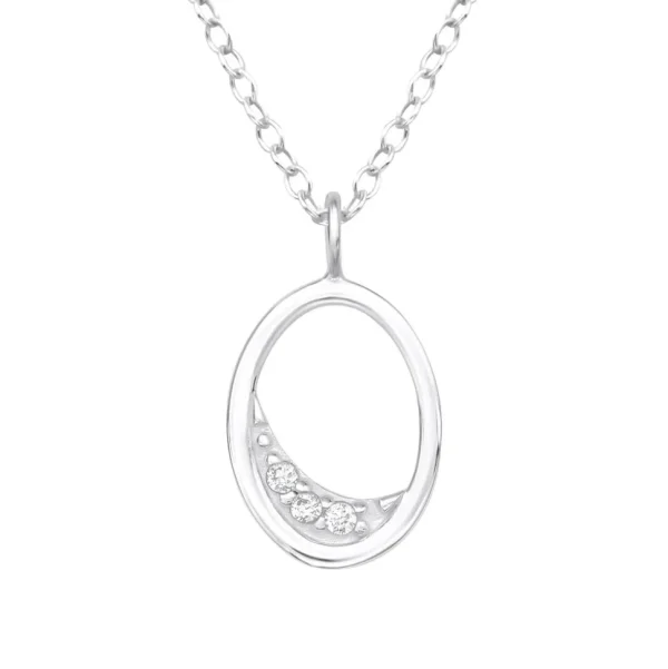 Hopeinen kaulakoru, Elegant Oval Silver Necklace with CZ