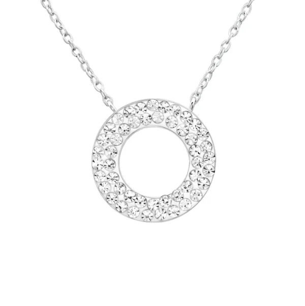 Hopeinen kaulakoru, Elegant Crystal Round Necklace