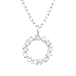 Hopeinen kaulakoru, High Quality Round Silver Necklace with CZ