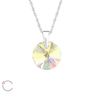 Hopeinen kaulakoru, LA CRYSTALE, Round Crystal in Clear AB