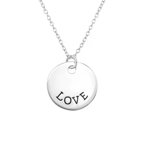 Hopeinen kaulakoru, Love Text Necklace -lovekaulakoru