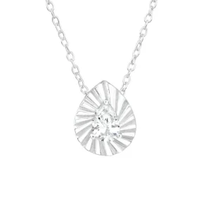 Hopeinen kaulakoru, Modern Tearpdrop Silver Necklace with CZ