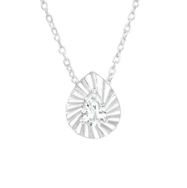 Hopeinen kaulakoru, Modern Tearpdrop Silver Necklace with CZ