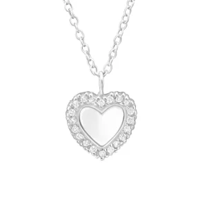 Hopeinen kaulakoru, Modern Heart with Cubic Zirconia