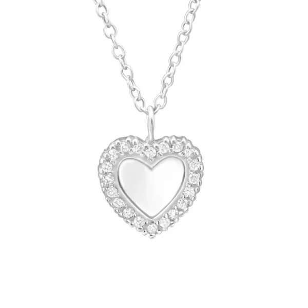 Hopeinen kaulakoru, Modern Heart with Cubic Zirconia