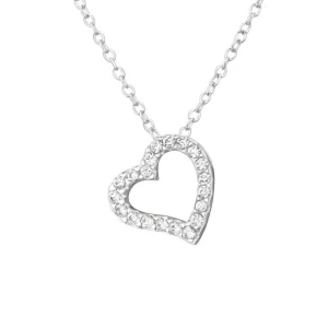 Hopeinen kaulakoru, Silver Heart Necklace CZ Light