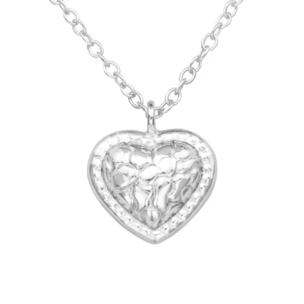 Hopeinen kaulakoru, Small Rustic Heart -taottu hopeinen sydän
